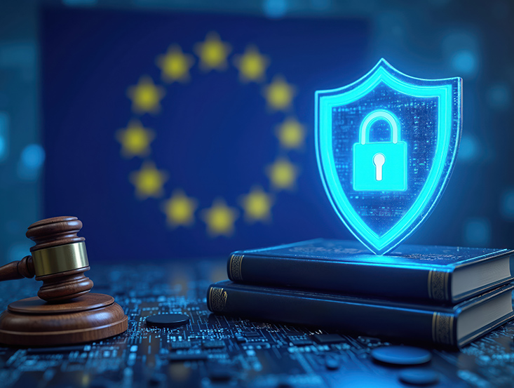 An image symbolizing the EU Cyber Resilience Act, where a judge